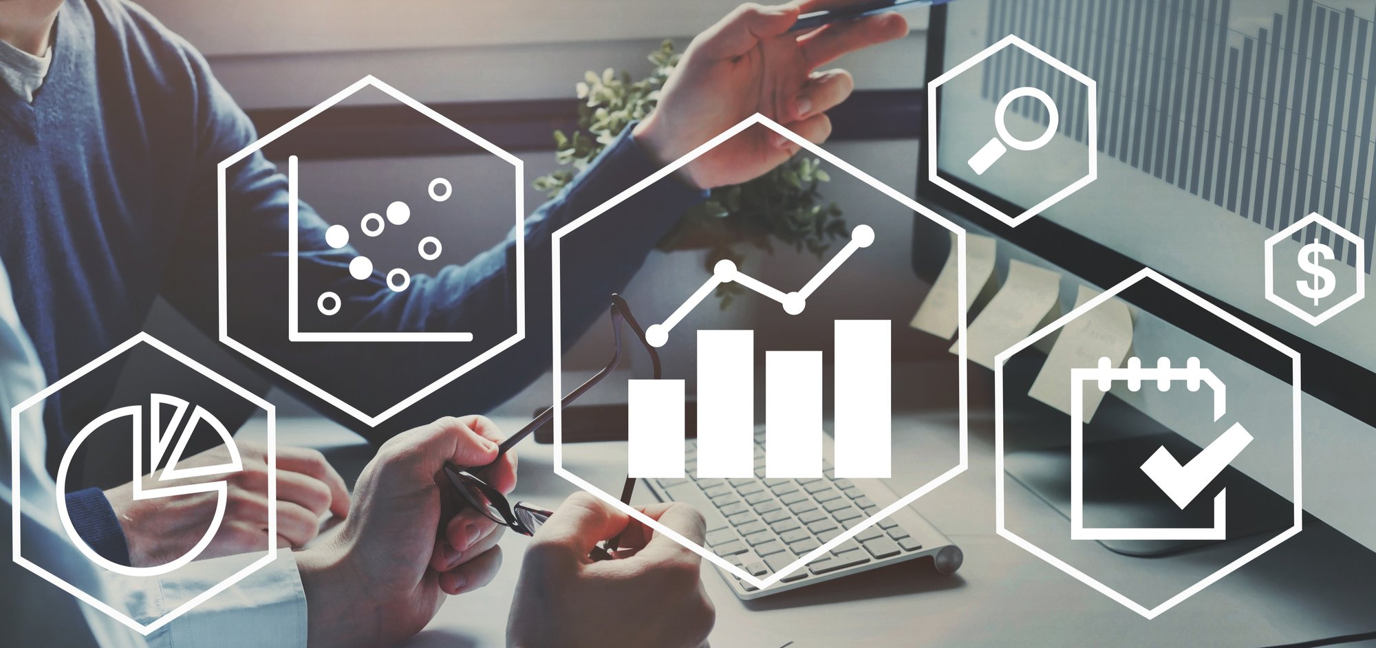 Sales Competency Measurement Icons with Workers in Background